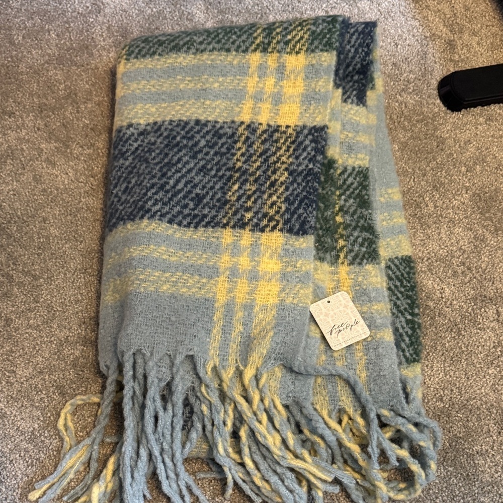 Cozy Plaid Scarf in Blue, Yellow, and Green